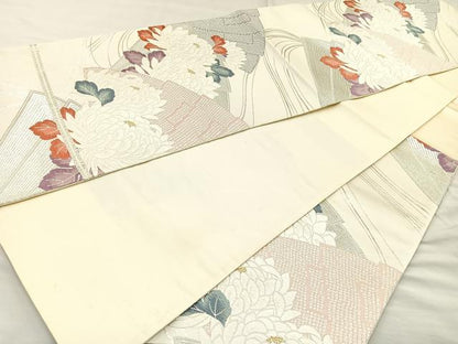 平和屋着物◎六通柄袋帯　唐織　菊　金銀糸　正絹　逸品　BAAM6626cm