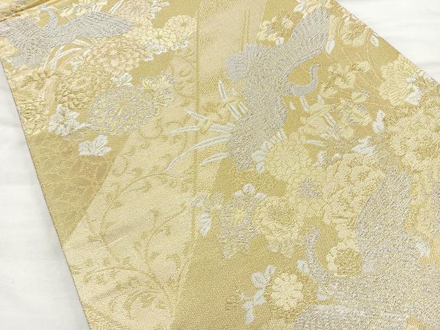 平和屋着物◎佐賀錦 六通柄袋帯 飛鶴花文 金銀糸 正絹 逸品 BAAM6632cm