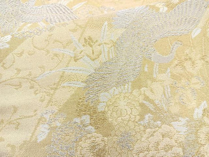平和屋着物◎佐賀錦 六通柄袋帯 飛鶴花文 金銀糸 正絹 逸品 BAAM6632cm
