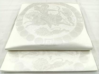 平和屋着物◎六通柄　本袋帯　狩猟文　銀糸　正絹　逸品　BAAM6638cm