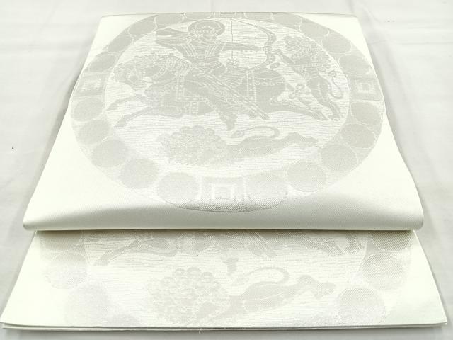 平和屋着物◎六通柄　本袋帯　狩猟文　銀糸　正絹　逸品　BAAM6638cm