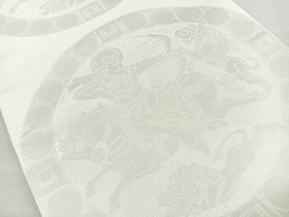 平和屋着物◎六通柄　本袋帯　狩猟文　銀糸　正絹　逸品　BAAM6638cm