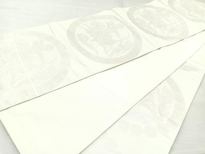 平和屋着物◎六通柄　本袋帯　狩猟文　銀糸　正絹　逸品　BAAM6638cm