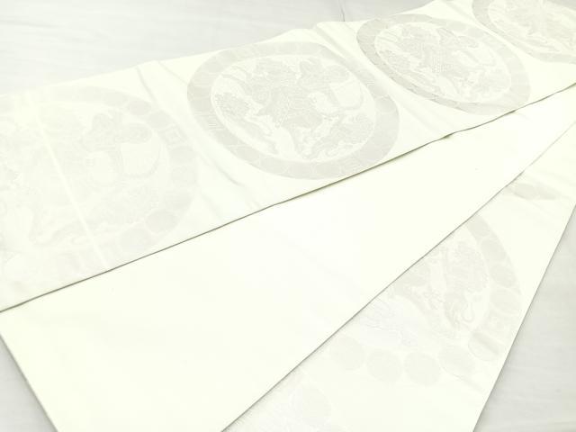 平和屋着物◎六通柄　本袋帯　狩猟文　銀糸　正絹　逸品　BAAM6638cm