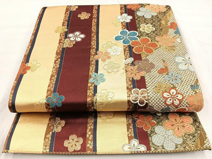 平和屋着物◎六通柄袋帯　唐織　舞花間道　金糸　正絹　逸品　BAAM6640cm
