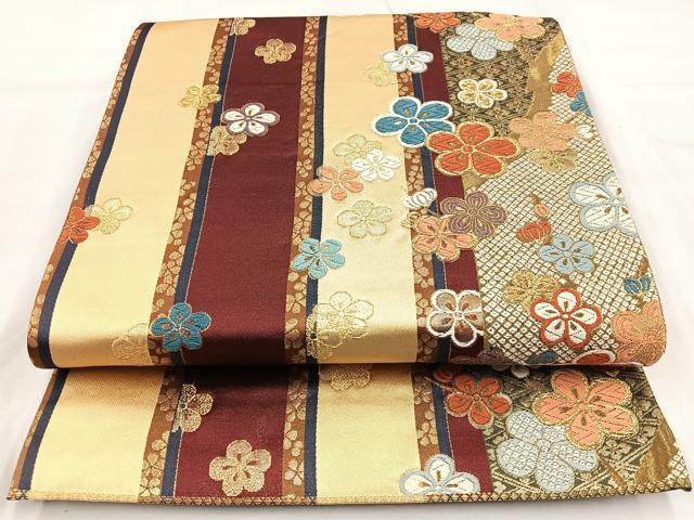 平和屋着物◎六通柄袋帯　唐織　舞花間道　金糸　正絹　逸品　BAAM6640cm