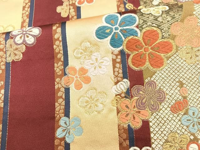 平和屋着物◎六通柄袋帯　唐織　舞花間道　金糸　正絹　逸品　BAAM6640cm
