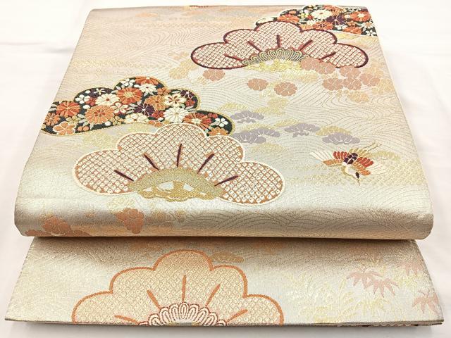 平和屋着物◎六通柄袋帯　唐織　笠松　金糸　正絹　逸品　BAAM6645cm