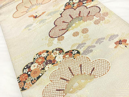 平和屋着物◎六通柄袋帯　唐織　笠松　金糸　正絹　逸品　BAAM6645cm