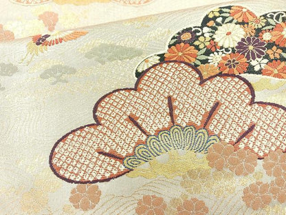 平和屋着物◎六通柄袋帯　唐織　笠松　金糸　正絹　逸品　BAAM6645cm