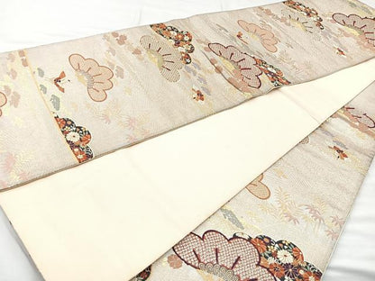 平和屋着物◎六通柄袋帯　唐織　笠松　金糸　正絹　逸品　BAAM6645cm
