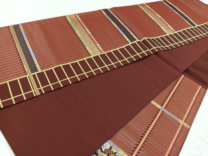 平和屋着物◎六通太鼓柄袋帯 吉祥花鳥文 金糸 正絹 逸品 BAAM6653cm