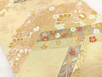 平和屋着物◎六通柄袋帯 唐織 綾錦金彩 吉祥花鳥文 金糸 正絹 逸品 BAAM6658cm