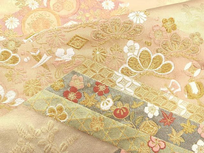 平和屋着物◎六通柄袋帯 唐織 綾錦金彩 吉祥花鳥文 金糸 正絹 逸品 BAAM6658cm