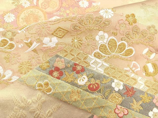 平和屋着物◎六通柄袋帯 唐織 綾錦金彩 吉祥花鳥文 金糸 正絹 逸品 BAAM6658cm