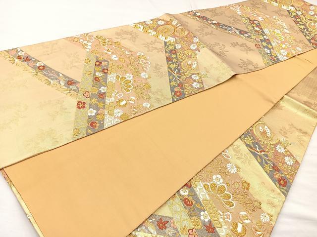 平和屋着物◎六通柄袋帯 唐織 綾錦金彩 吉祥花鳥文 金糸 正絹 逸品 BAAM6658cm