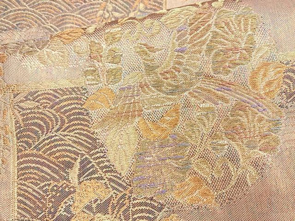 平和屋着物◎佐賀錦 六通柄袋帯 花鳥流水文 金糸 正絹 逸品 BAAM6667cm
