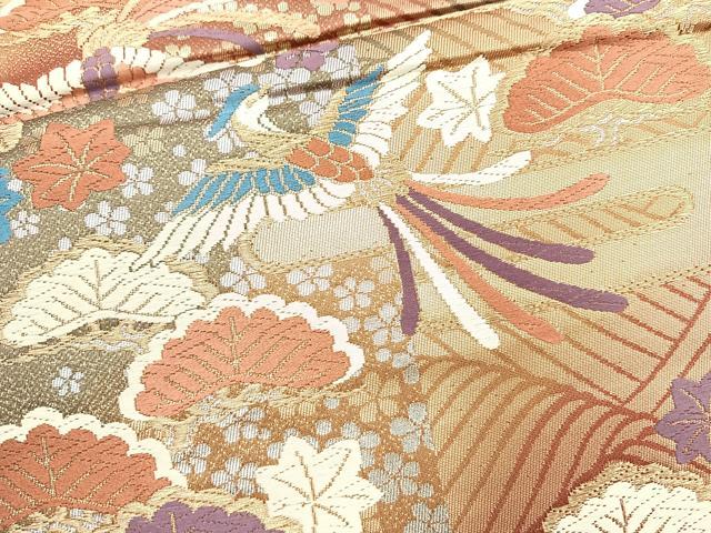 平和屋着物◎六通柄袋帯 唐織 エ霞鳳凰花文 金銀糸 正絹 逸品 BAAM6670cm