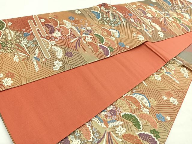 平和屋着物◎六通柄袋帯 唐織 エ霞鳳凰花文 金銀糸 正絹 逸品 BAAM6670cm