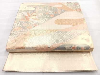 平和屋着物◎宝珠本佐賀錦　六通柄袋帯　九百錦　色紙重ね花鳥文　金糸　正絹　逸品　BAAM6672cm