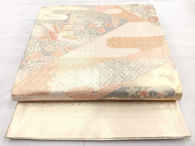 平和屋着物◎宝珠本佐賀錦　六通柄袋帯　九百錦　色紙重ね花鳥文　金糸　正絹　逸品　BAAM6672cm