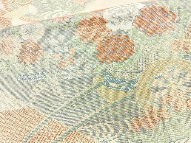 平和屋着物◎宝珠本佐賀錦　六通柄袋帯　九百錦　色紙重ね花鳥文　金糸　正絹　逸品　BAAM6672cm