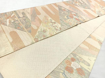 平和屋着物◎宝珠本佐賀錦　六通柄袋帯　九百錦　色紙重ね花鳥文　金糸　正絹　逸品　BAAM6672cm