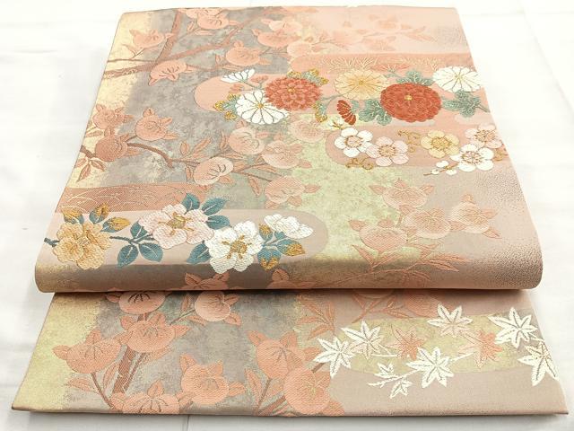 平和屋着物◎六通柄袋帯　唐織　春秋四君子文　金糸　正絹　逸品　BAAM6683cm