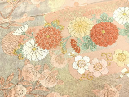 平和屋着物◎六通柄袋帯　唐織　春秋四君子文　金糸　正絹　逸品　BAAM6683cm