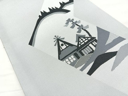 平和屋着物◎全通柄袋帯　風景文　正絹　逸品　BAAM6689cm