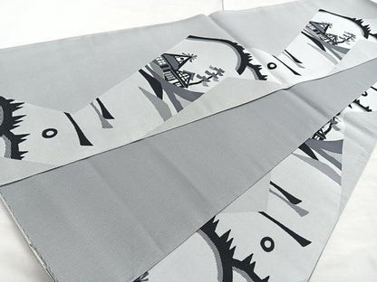 平和屋着物◎全通柄袋帯　風景文　正絹　逸品　BAAM6689cm