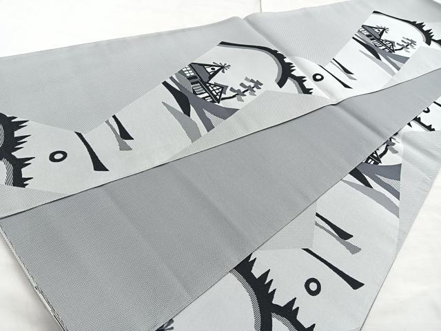 平和屋着物◎全通柄袋帯　風景文　正絹　逸品　BAAM6689cm