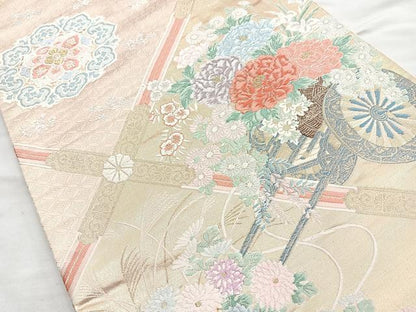 平和屋着物◎六通柄袋帯　唐織　花車唐華文　金糸　正絹　逸品　BAAM6698cm