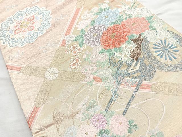 平和屋着物◎六通柄袋帯　唐織　花車唐華文　金糸　正絹　逸品　BAAM6698cm