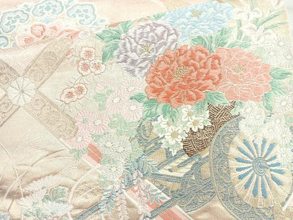 平和屋着物◎六通柄袋帯　唐織　花車唐華文　金糸　正絹　逸品　BAAM6698cm