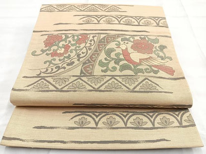 平和屋着物◎六通柄袋帯　花鳥唐草文　正絹　逸品　BAAM6700cm