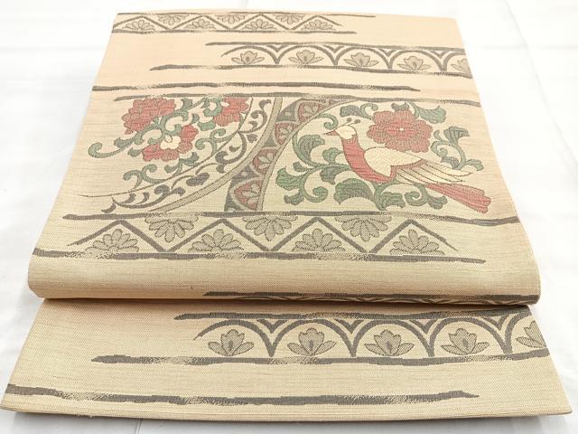 平和屋着物◎六通柄袋帯　花鳥唐草文　正絹　逸品　BAAM6700cm