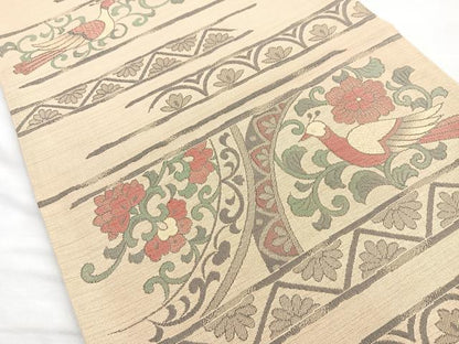 平和屋着物◎六通柄袋帯　花鳥唐草文　正絹　逸品　BAAM6700cm