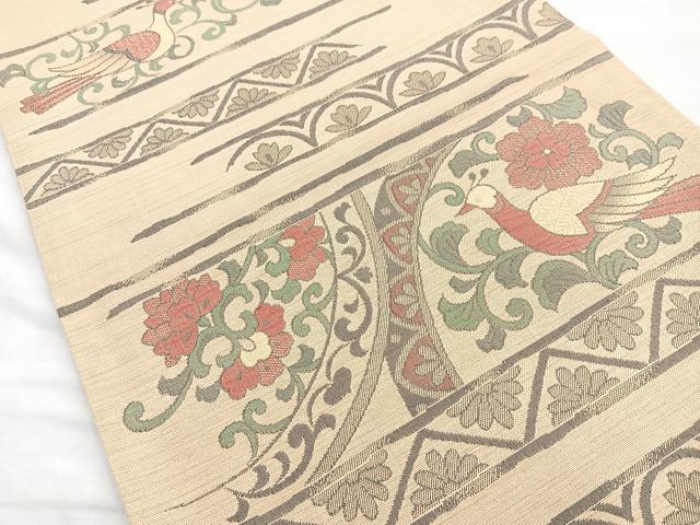 平和屋着物◎六通柄袋帯　花鳥唐草文　正絹　逸品　BAAM6700cm
