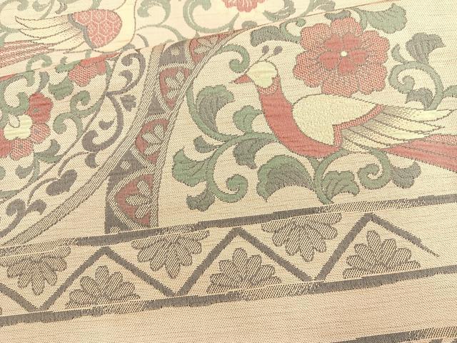 平和屋着物◎六通柄袋帯　花鳥唐草文　正絹　逸品　BAAM6700cm