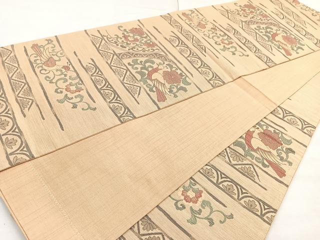 平和屋着物◎六通柄袋帯　花鳥唐草文　正絹　逸品　BAAM6700cm