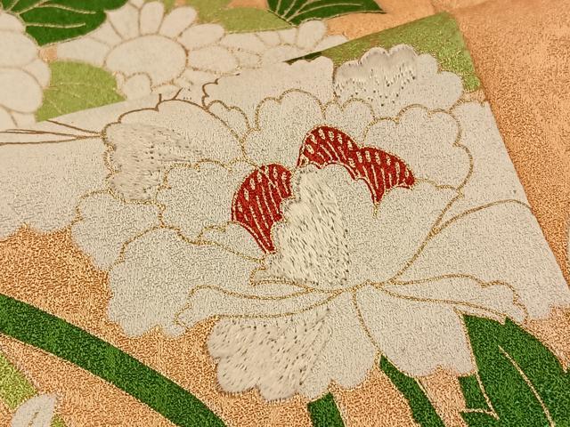 平和屋着物■訪問着　刺繍　草花文　金彩　正絹　逸品　BAAM7043by
