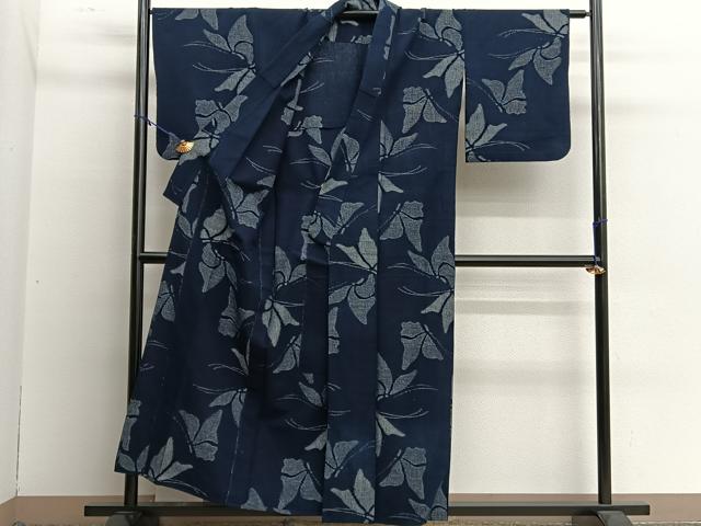 平和屋着物▽久留米絣　単衣　綿　舞蝶文　逸品　BAAM7883pm