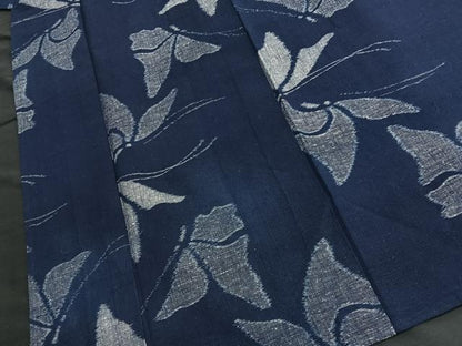 平和屋着物▽久留米絣　単衣　綿　舞蝶文　逸品　BAAM7883pm