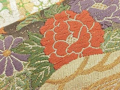 平和屋着物■六通柄袋帯 唐織 渡橋松笹花文 金銀糸 正絹 逸品 BAAM7910if