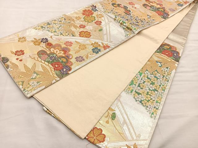 平和屋着物■六通柄袋帯 唐織 渡橋松笹花文 金銀糸 正絹 逸品 BAAM7910if