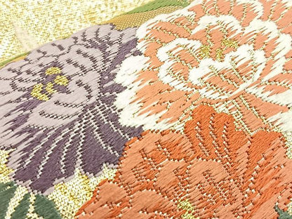 平和屋着物■六通柄袋帯 唐織 雪輪牡丹花文 金糸 正絹 逸品 BAAM7931if