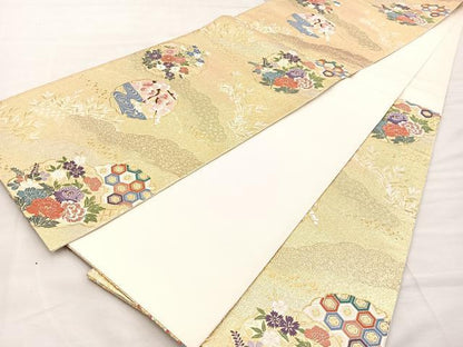 平和屋着物■六通柄袋帯 唐織 雪輪牡丹花文 金糸 正絹 逸品 BAAM7931if