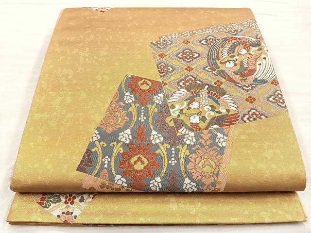 平和屋着物■六通柄袋帯 唐織 双鳥古代箔文 金糸 正絹 逸品 BAAM7933if