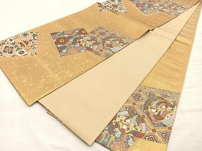 平和屋着物■六通柄袋帯 唐織 双鳥古代箔文 金糸 正絹 逸品 BAAM7933if